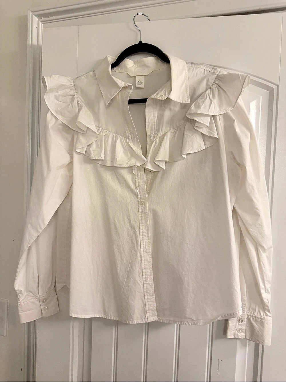 H&M Ruffle-Collar Blouse Cotton Shirt White Size Large